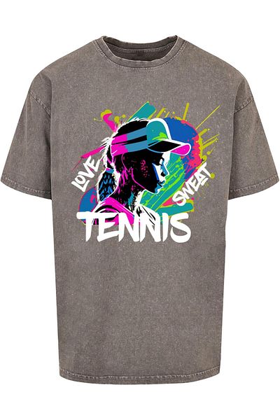 Merchcode Herren Tennis Love, Sweat - Acid Washed Oversize Tee