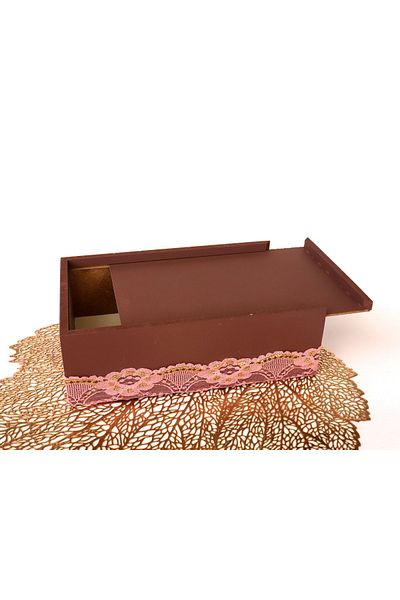 Fun Life Handmade Wooden Handkerchief Box with Lace Detail - Dark Pink