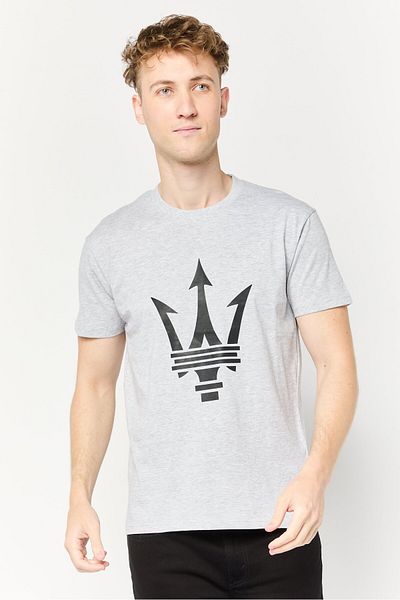 Maserati Men Crew Neck Short Sleeve Brand Logo T-shirt, Grey