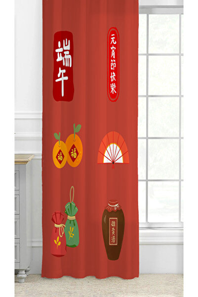 GREENDECOR Happy Dragon Festival Colorful Anime Asian Chinese Korean Japanese Patterned Digital Printed (Single Wing) Background Curtain