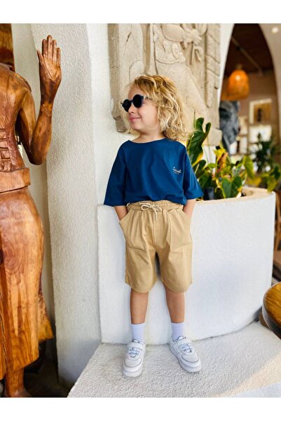 OEM Boy's Woven Shorts Suit Blue Beige