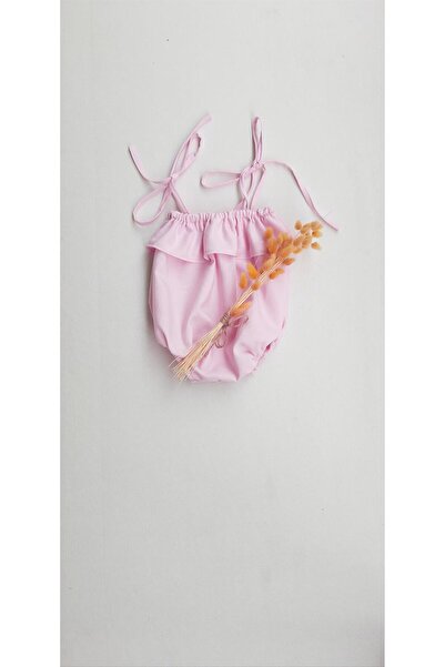 ikokokids Kız Bebek Pembe Keten Ip Askılı Şort