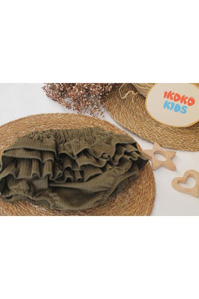 ikokokids Tan Velvet Ruffle Rompers