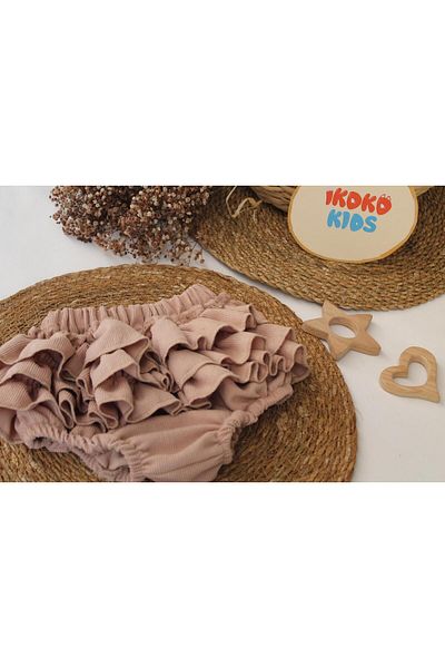ikokokids Tan Velvet Ruffle Rompers