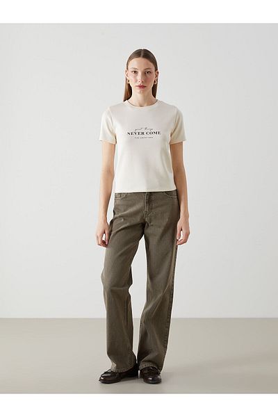LC Waikiki Γυναικείο μπλουζάκι με στάμπα Crew Neck