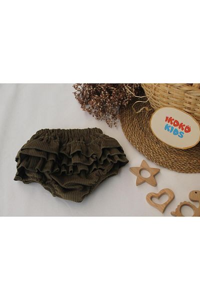 ikokokids Tan Velvet Ruffle Rompers