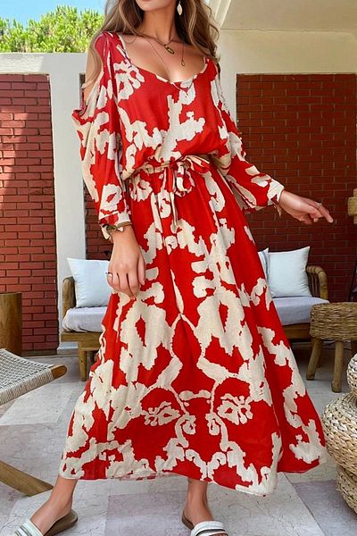 bacc Red Elastic Waist Belt Off Shoulder Long Dress Bcbsk-25700-3628