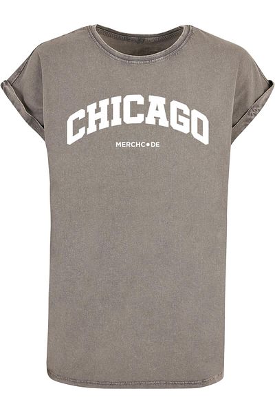Merchcode Damen Ladies Chicago Wording - Acid Washed T-shirt