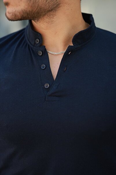 JANES Ανδρικό μπλουζάκι με κοντό μανίκι από υφαντό βαμβακερό γιακά