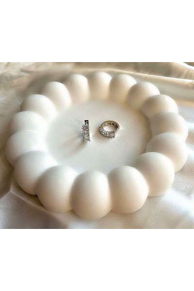 Bijou Luz Silver Baguette Stone Detailed Hoop Earrings