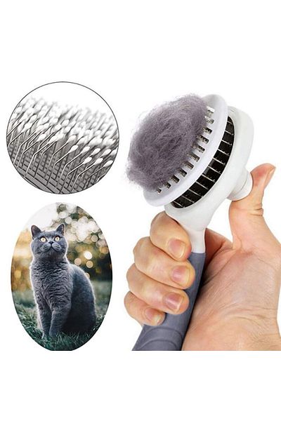 REDz Accessories Perie pentru animale de companie, buton de autocurățare, mâner ergonomic, ace înclinate la 150°, gri