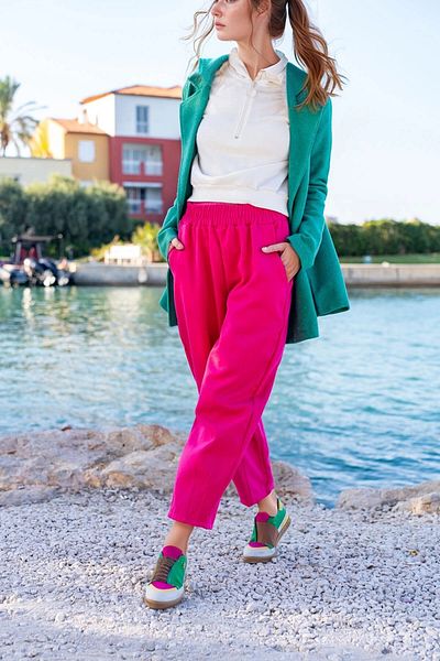 bacc Women's Pink Gabardine Elastic Waist Pocket Casual Trousers Bcbsk-25700-3475