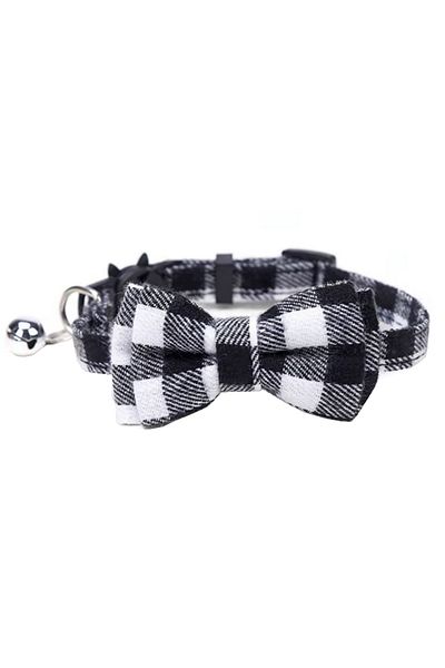 REDz Accessories Zgardă cu papion și clopoțel, pentru animale mici, mărimea S, reglabilă, material textil, alb și negru