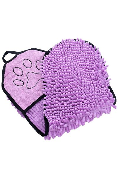 REDz Accessories Prosop pentru animale, super absorbant, buzunare pentru mâini, material textil, violet