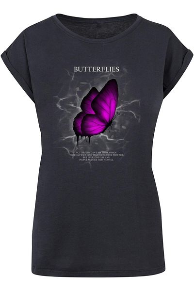 Merchcode Damen Ladies Butterflies Extended Shoulder Tee