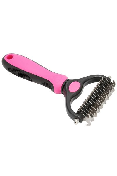 REDz Accessories Perie de descurcat pentru animale, lamă dublă, dinți metalici, roz