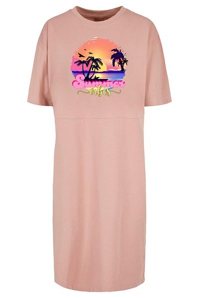 Merchcode Damen Ladies Summer Vibes Sunset Oversized Slit Tee Dress