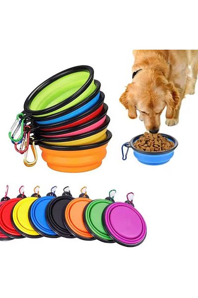 REDz Accessories Bol pliabil pentru animale, capacitate 650 ml, carabină integrată, silicon, negru