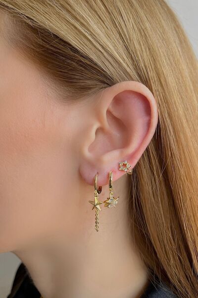 Bijou Luz Gold Gezegen ve Yıldız Figürlü Altılı Küpe Seti