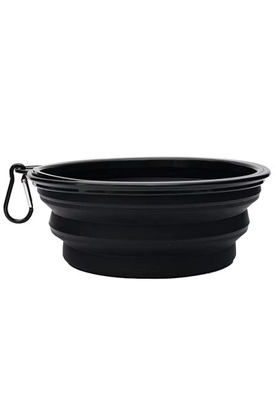 REDz Accessories Bol pliabil pentru animale, capacitate 650 ml, carabină integrată, silicon, negru