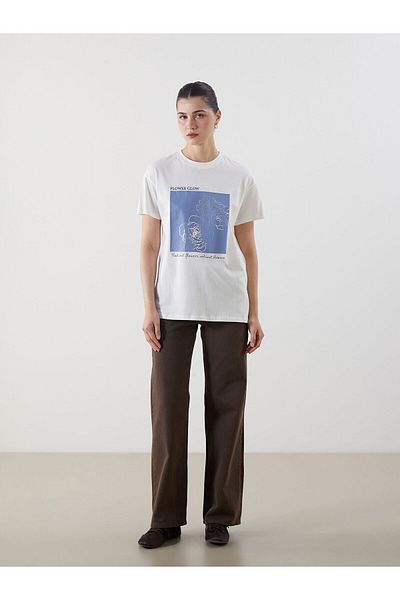 LC Waikiki Γυναικείο φλοράλ μπλουζάκι Crew Neck