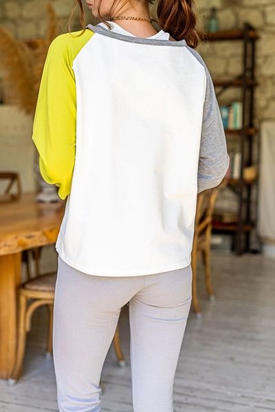 bacc White Raglan Sleeve Stitching Detailed Boat Neck Color Block Sweatshirt Bcbsk-25700-3472