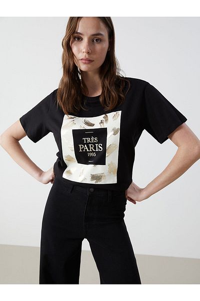 LC Waikiki Tricou de damă cu decolteu cu imprimeu Paris