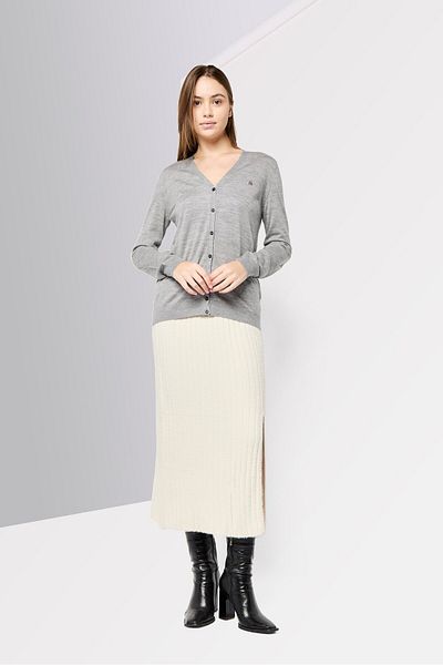 Harmont & Blaine Sport Women V-neck Embroidered Logo Cardigan, Grey