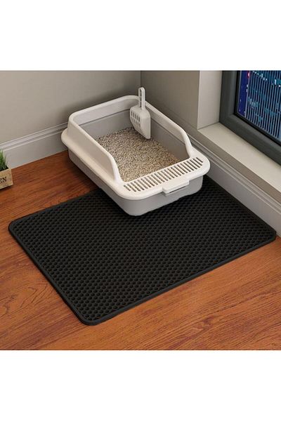 REDz Accessories Covoraș pentru litiera pisicii, cauciuc antiderapant, dreptunghiular, negru