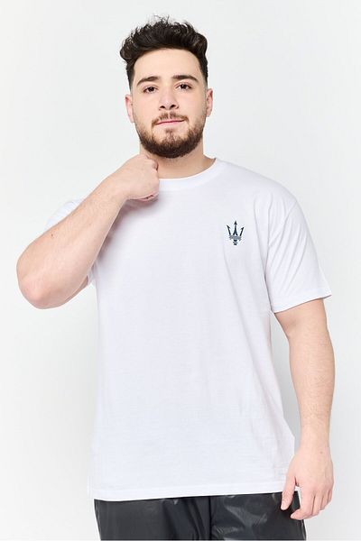 Maserati Men Crew Neck Short Sleeve Brand Logo T-shirt, White
