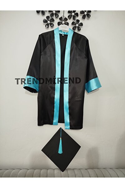 BBA TULLE STORE 8-10 Years Primary School Group Kep Cübbe Black-Turquoise Graduation Cübbe Double Graduation Set