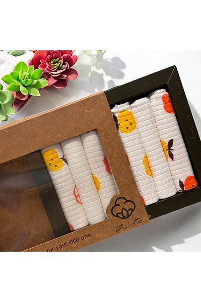 BYS TİCARET 100% Organic Cotton Baby Girl - Boy Mouth Wipes Set of 7 Apple Patterned