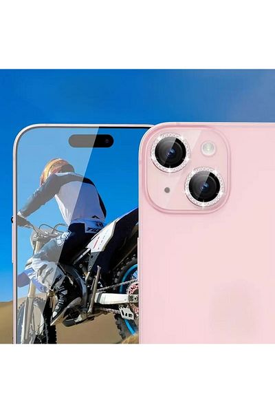REDz Accessories Film foto cu strasuri, individual, compatibil cu iPhone 15/15 Plus, sticlă, roz