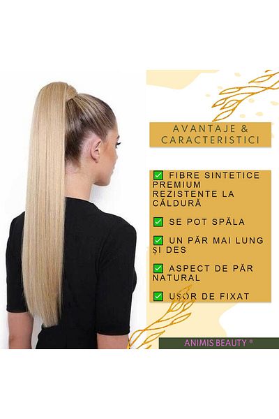 animis beauty Extensie de par 80 cm, coada de par Blond Cenusiu, fibra Premium cu aspect natural, par lung, drept