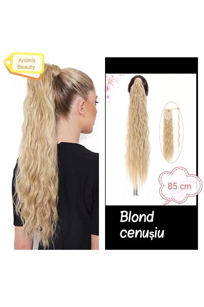 animis beauty Extensie de par 85 cm Coada par Blond Cenusiu, creata, par lung, fibra Premium cu aspect natural