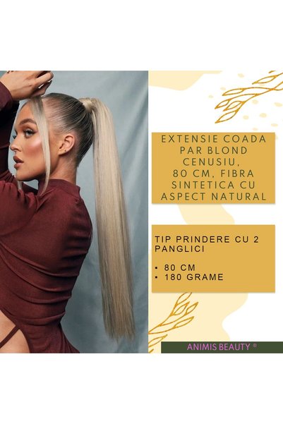 animis beauty Extensie de par 80 cm, coada de par Blond Cenusiu, fibra Premium cu aspect natural, par lung, drept