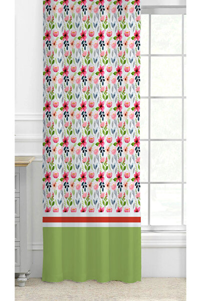 GREENDECOR Special Design Flower Leaf Ancient Line Ethnic Patterned Digital Printed (Single Wing) Modern Stylish Background Curtain