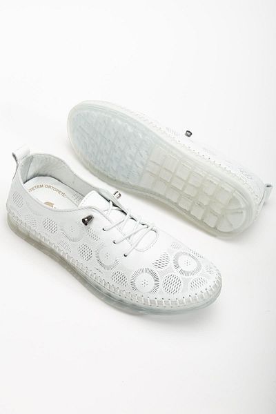 Dilimler Ayakkabı Pantofi casual de damă din piele naturală, alb, imprimat cu laser, elastic, cu șireturi, talpă cu gel