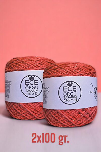 Ece Örgü Tasarım Atölyesi Прежда за ръчно плетене с брокат и бамбук в коралов цвят (200 гр.)