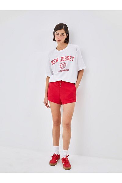 LC Waikiki Pantaloni scurți drepți pentru femei cu talie elastică