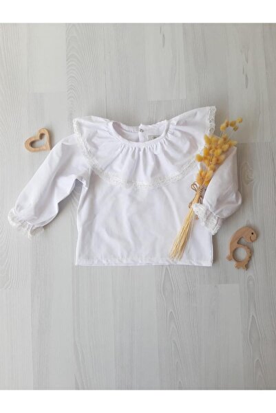 ikokokids Beyaz Kız Bebek Fırfırlı Bebe Yaka Bluz