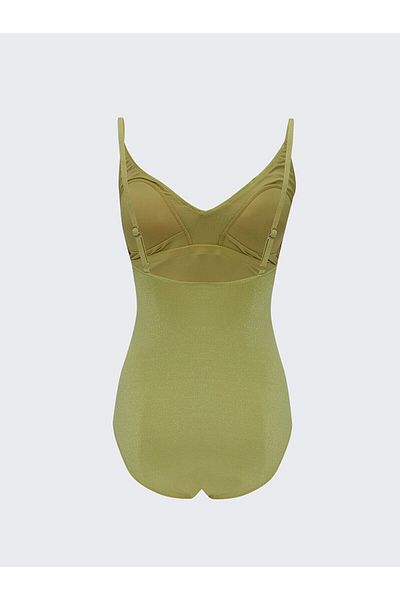 LC Waikiki V-Neck Strappy Ruffle Detailed Women's Swimsuit