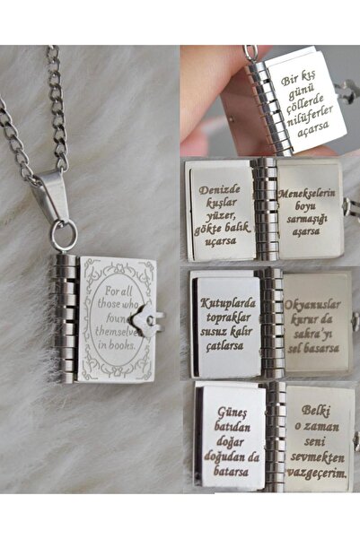 beia jewelry Çelik Şiir Kitap Kolye Silver