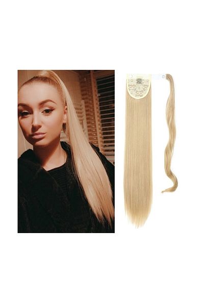 animis beauty Extensie de par, Coada par Blond Cenusiu, dreapta, 60 cm, fibra sintetica cu aspect natural