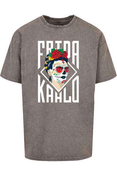 Merchcode Herren Frida Kahlo - Lettering Acid Washed Heavy Oversize Tee