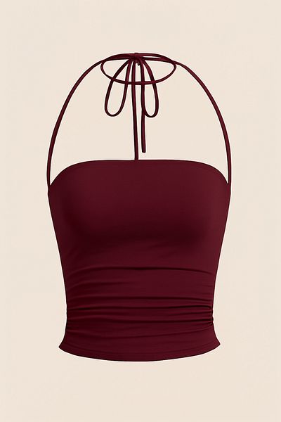 poswicon burgundy Plis Halter Decolteu cu dantelă Fără mâneci Crop top