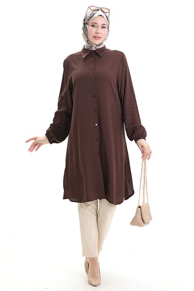 sefamerve Viscose Buttoned Tunic 992002-03 Brown