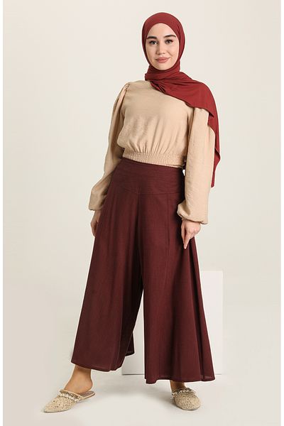 sefamerve Şile cloth pants skirt 0500-08 burgundy