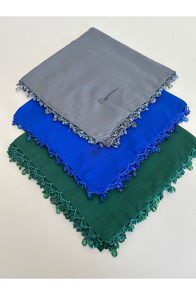 GÜNBATILI 3 buc eșarfă de culoare solidă, lucrată manual, brodata manual, scris cu margele, cadou de zestre yemenită 100x100cm