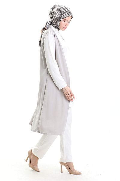 sefamerve Seasonal Long Basic Vest Plus Size Mother Vest 8748-01 Gray